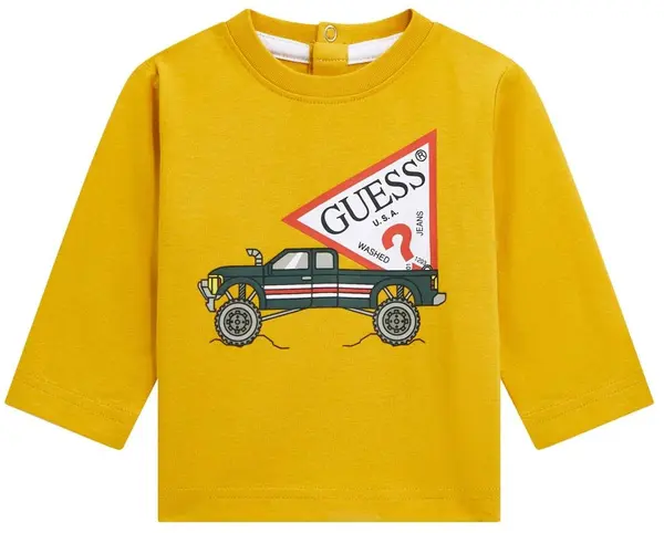 Bluză cu mânecă lungă Guess - Jeep cu caroserie, galben, 24 luni