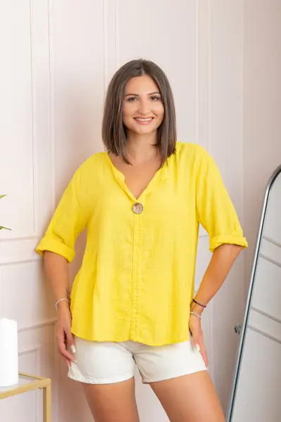 Bluza dama din bumbac Kerry cu maneci reglabile - Galben