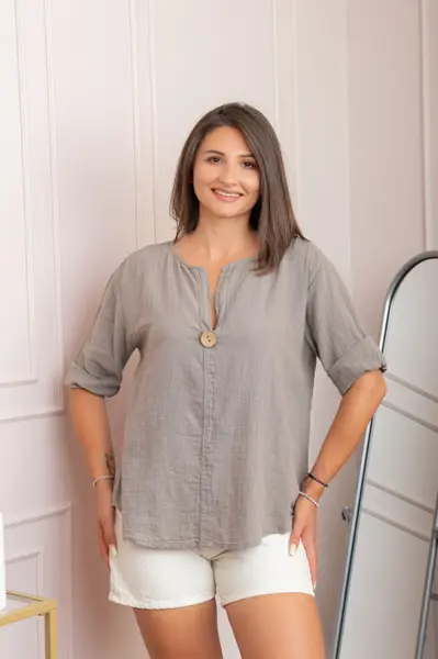 Bluza dama din bumbac Kerry cu maneci reglabile - Gri