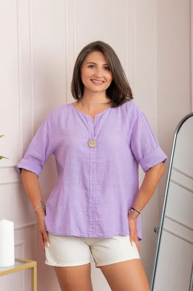 Bluza dama din bumbac Kerry cu maneci reglabile - Lila