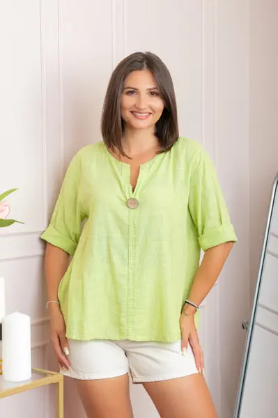 Bluza dama din bumbac Kerry cu maneci reglabile - Verde lime