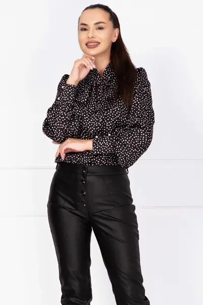 Bluza dama eleganta neagra cu buline si guler tip esarfa