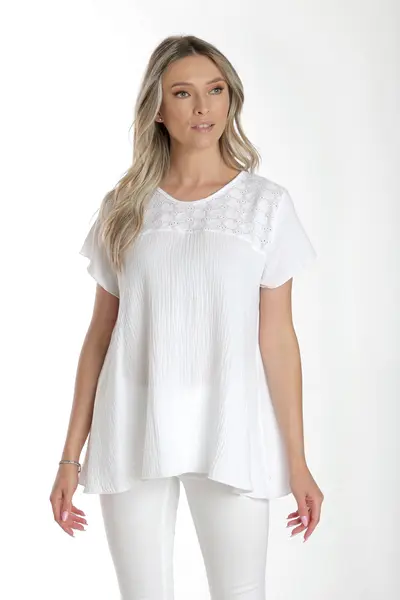 Bluza dantela brodata CV24060 alb, Cesy | marimea M