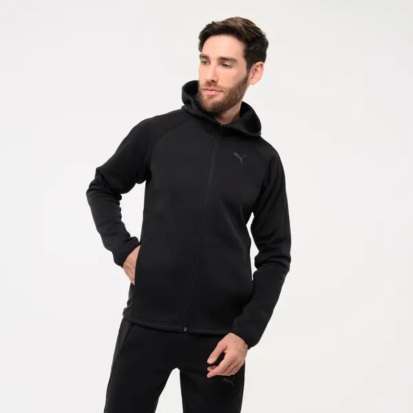 Bluză de trening cu glugă și fermoar active PUMA Negru Bărbați