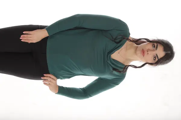 Bluza decolteu falduri CP24020 verde, Cesy | marimea XL