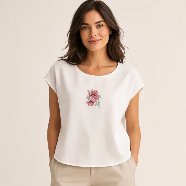 Bluza din bumbac cu broderie florala - Bella, M