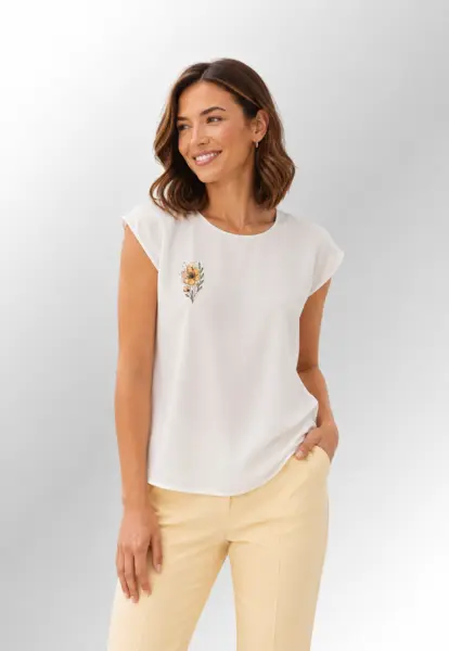 Bluza din bumbac cu broderie florala - Iasomie, M