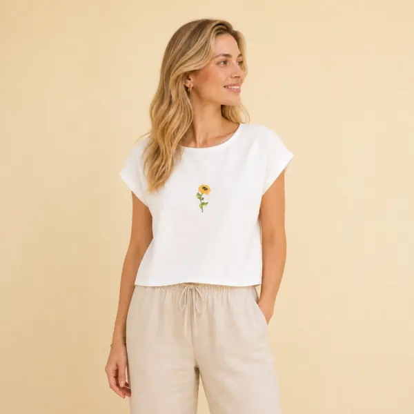 Bluza din bumbac cu broderie florala - Sole, M
