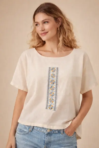 Bluza din bumbac cu broderie inspiratie etno - Caru mare , M