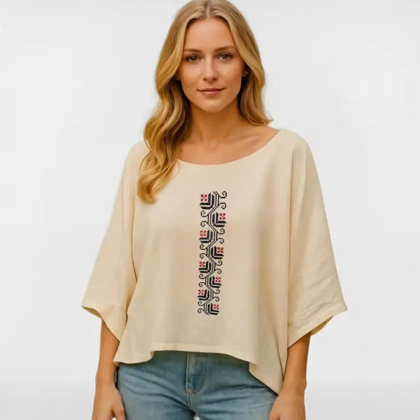 Bluza din bumbac cu broderie inspiratie etno -Free Rose