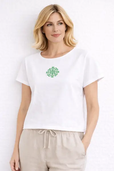 Bluza din bumbac cu broderie inspiratie etno - Moara valurita, L Albastru