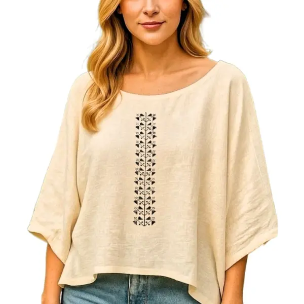 Bluza din bumbac cu broderie inspiratie etno - Traista ciobanului - Marime unica