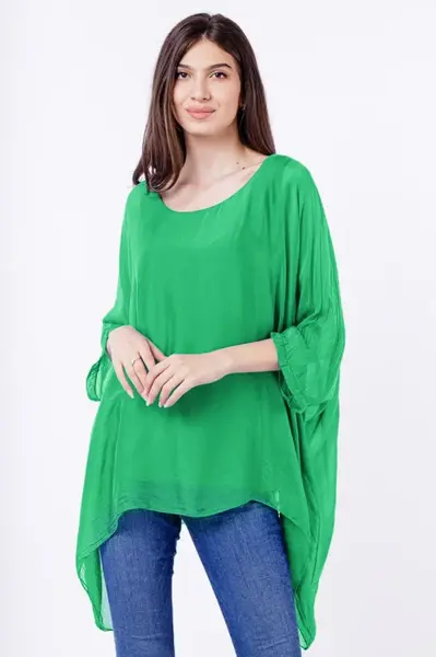 Bluza din matase si vascoza in colturi, verde deschis