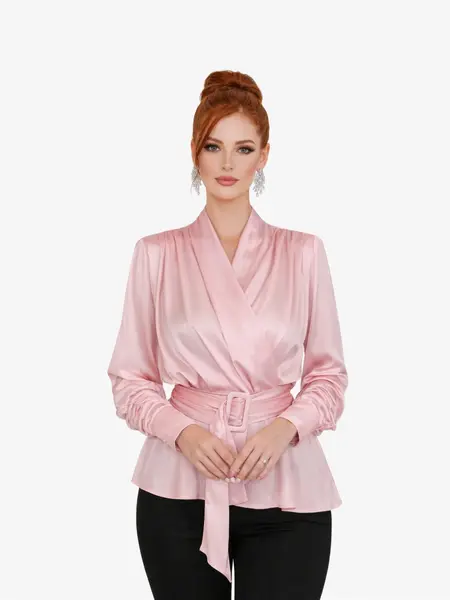 Bluza din Satin si Bumbac "Eveline", Roz - XL