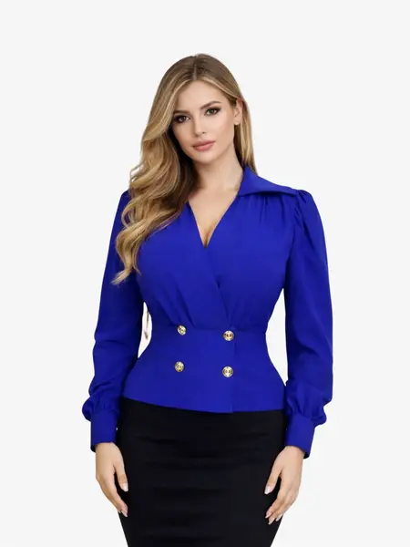 Bluza din Satin si Bumbac "Jessy", Albastra - S