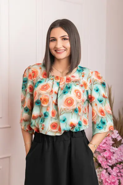 Bluza eleganta Anastasia cu imprimeuri florale - Orange