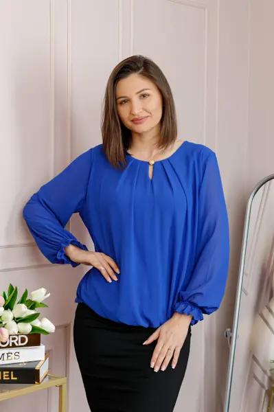 Bluza eleganta dama Sheila din voal cu captuseala - Albastru regal