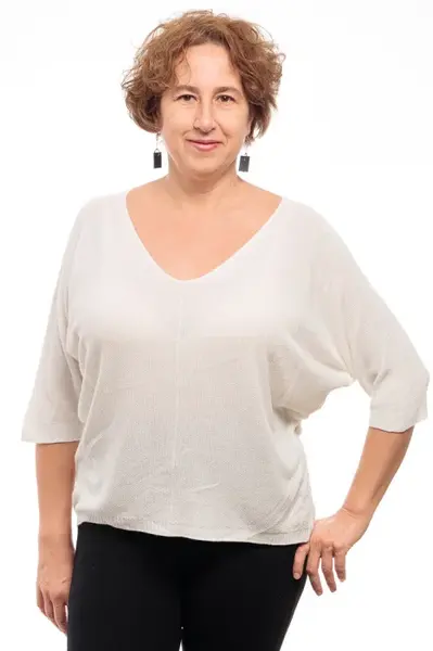 Bluza fin tricotata bob de orez, cu maneca fluture 3 4, alb