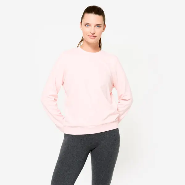 Bluză fitness 100 cu guler rotund Roz deschis Damă