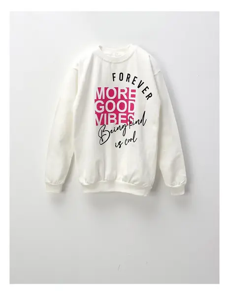 Bluza flausata More Good Vibes, alb