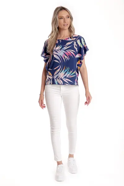 Bluza fluture CV24059 albastru marin & jungle pastel, Cesy | marimea S