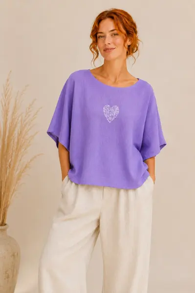 Bluza Linen din in, Inima Lila S