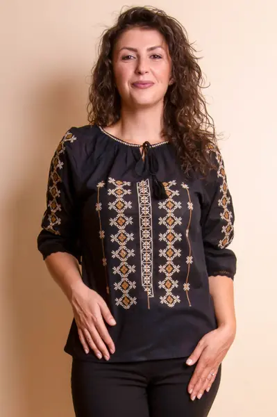 Bluza neagra cu motiv crem Georgeta