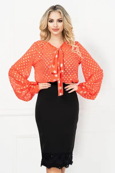 Bluza orange cu buline argintii si funda stilizata