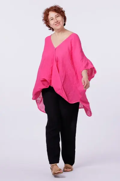 Bluza oversize petrecuta, din in, fucsia