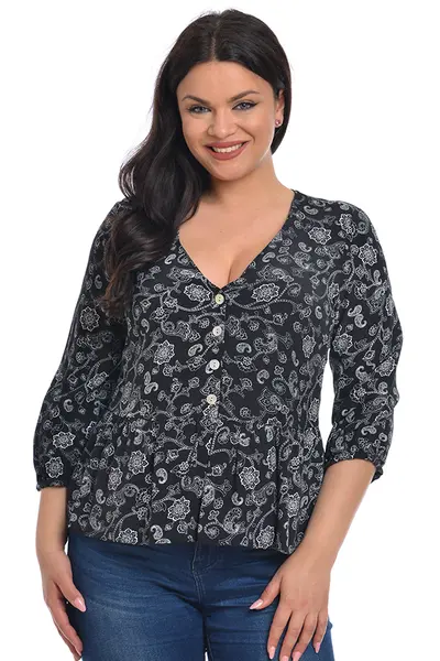 Bluza peplum dama DT23BL46 negru/alb stilizat, Dress to Impress | marimea 38