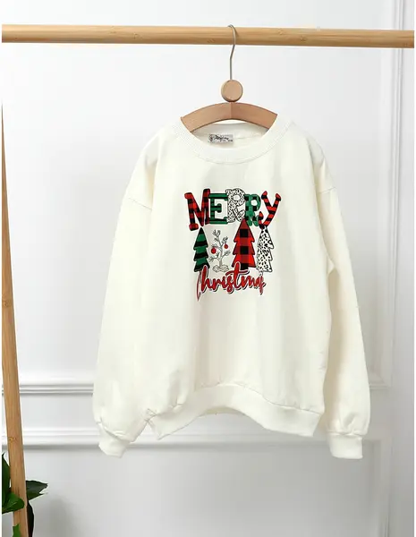 Bluza plusata Merry Christmas alb