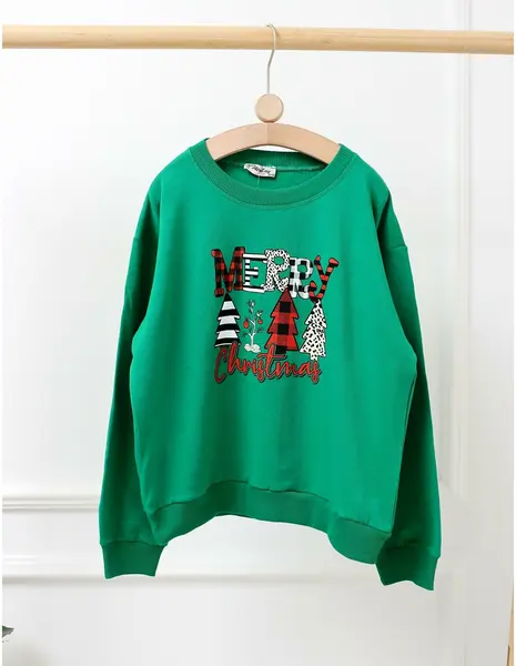 Bluza plusata Merry Christmas verde