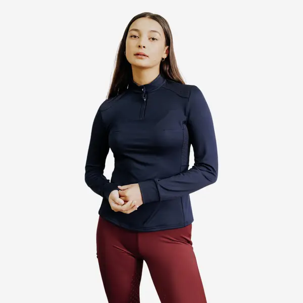 Bluză Polo 500 echitație Bleumarin Damă