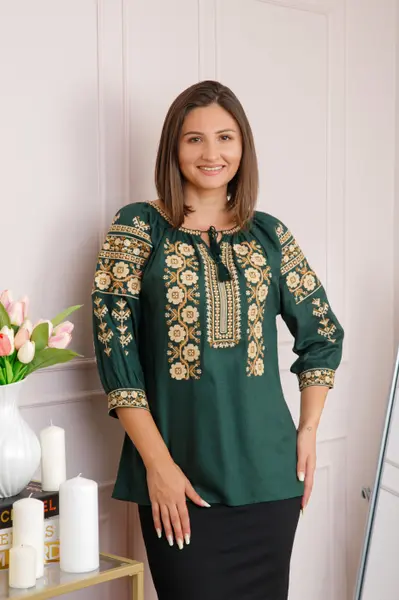 Bluza verde cu motiv floral crem Iolanda 01