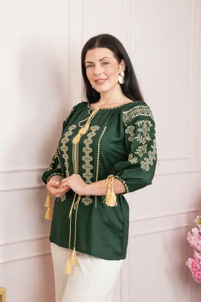 Bluza verde cu motiv geometric auriu Melissa 07 - maneca scurta