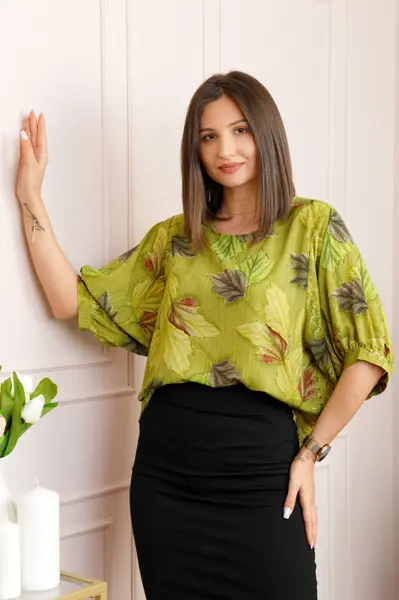 Bluza verde lime cu imprimeu floral Harper plus size