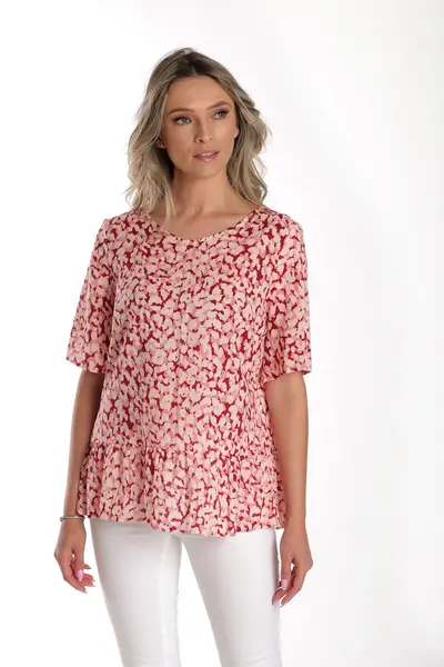 Bluza volan CV24063 roz/rosu pastel, Cesy | marimea M