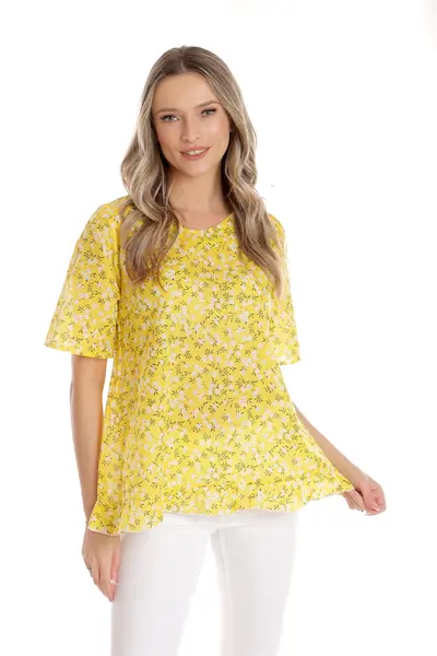 Bluza volanas CV25044 galben microfloral, Cesy | marimea L