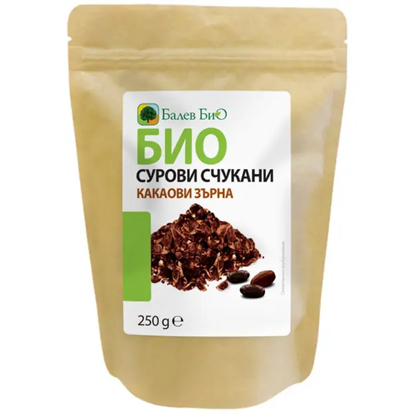Boabe de cacao crude organice, zdrobite, 250 g, Balev Bio