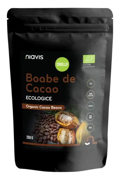 Boabe de cacao intregi ecologice, 250g, Niavis