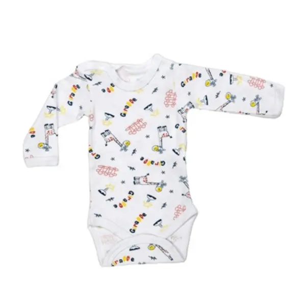 Body 4 capse maneca lunga RB07 alb/imprimeu girafe, Rombaby | 6/9 luni