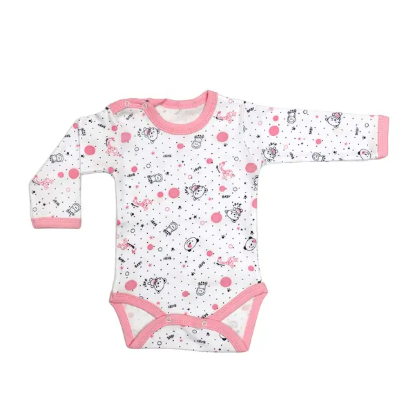 Body 4 capse maneca lunga RB07 alb/roz baby, Rombaby | 6/9 luni