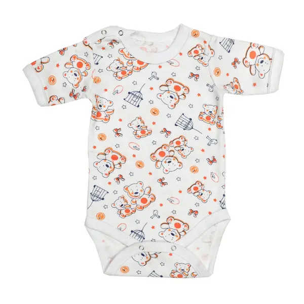 Body 4 capse maneca scurta RB03 alb/imprimeu ursuleti, Rombaby | 9/12 luni