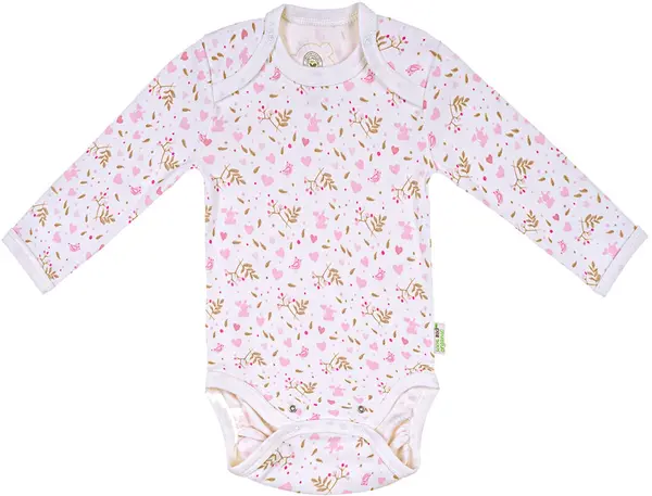 Body cu mânecă lungă Bio Baby - bumbac organic, 74 cm, 6-9 luni, alb-roz