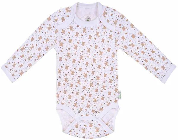 Body cu mânecă lungă Bio Baby - Bumbac organic, 80 cm, 12 luni, cu imprimeu bej
