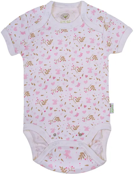 Body cu mânecă scurtă Bio Baby - bumbac organic, 56 cm, 1-2 luni, alb-roz