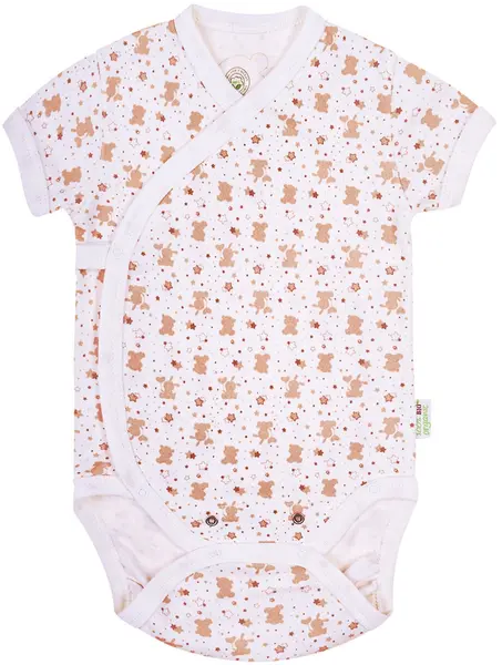 Body cu mânecă scurtă Bio Baby - bumbac organic, 62 cm, 3-4 luni, alb-bej