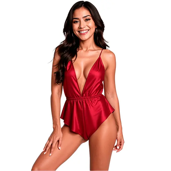 Body PASSION – Sensie, satinat, decolteu adânc, culoare burgundy, S/M
