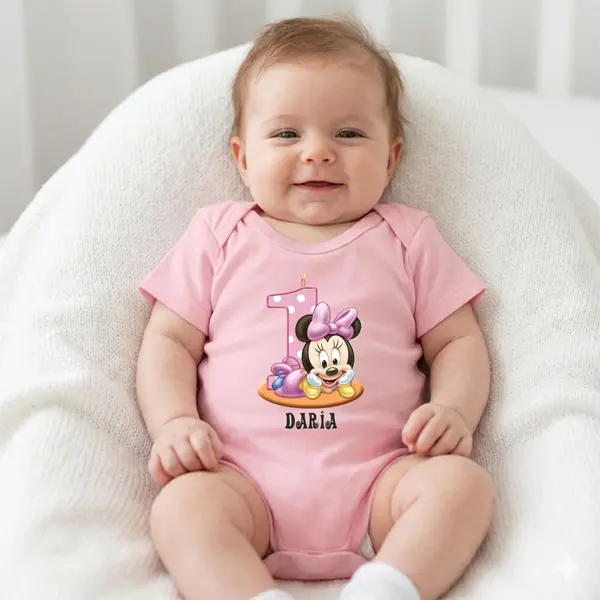 Body Personalizat 1 AN - TPC13 Roz Maneca Scurta, 9 Luni