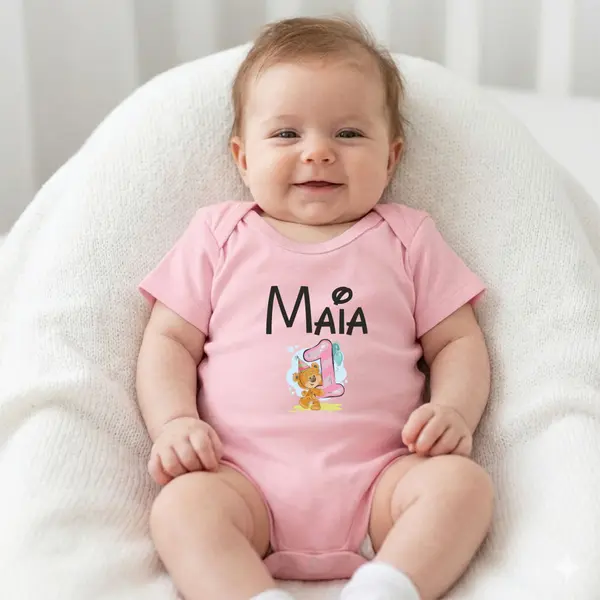 Body Personalizat 1 AN - TPC4 Roz Maneca Scurta, 12 Luni